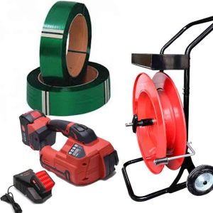 Accu omsnoeringsapparaat ARGON 10-16 mm PET/PP incl. accu & oplader + PET-band 12 mm - omsnoeringskar